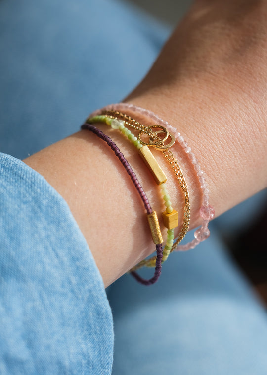 Multistrand armbandje, lila en groen