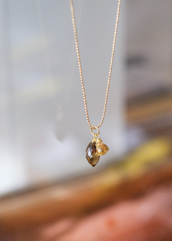 halsketting met rookkwarts en champagne kwarts