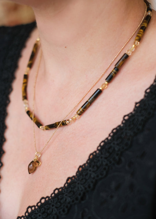 Halsketting met tijgeroog en citrine