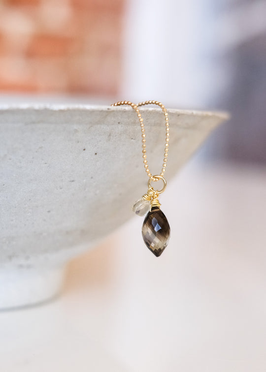 Halsketting met rookkwarts en lemon kwarts