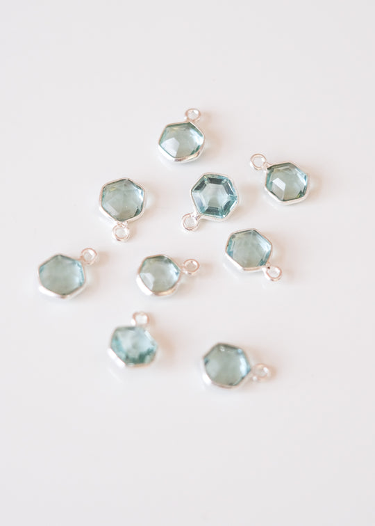 Bedel hexagon london blue kwarts, zilver