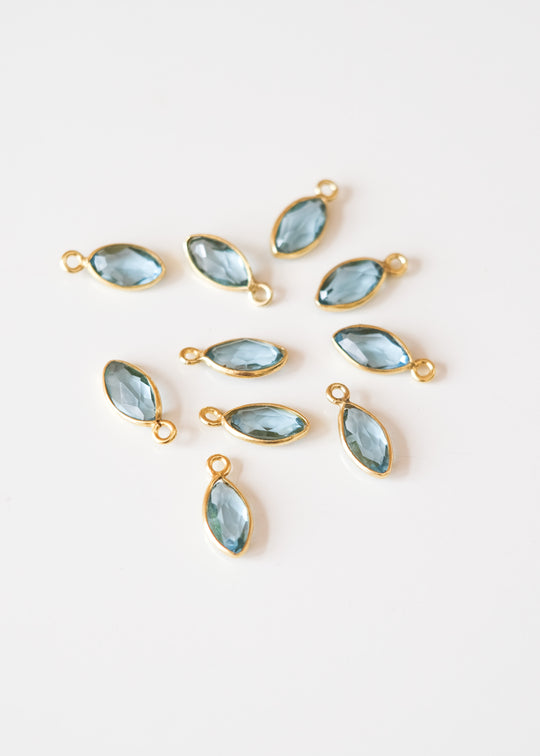 Bedel navette london blue kwarts, verguld