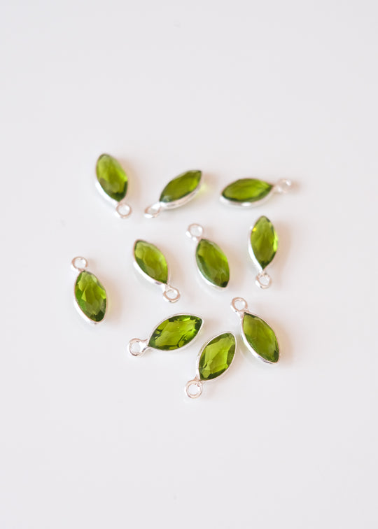 Bedel navette peridot, zilver