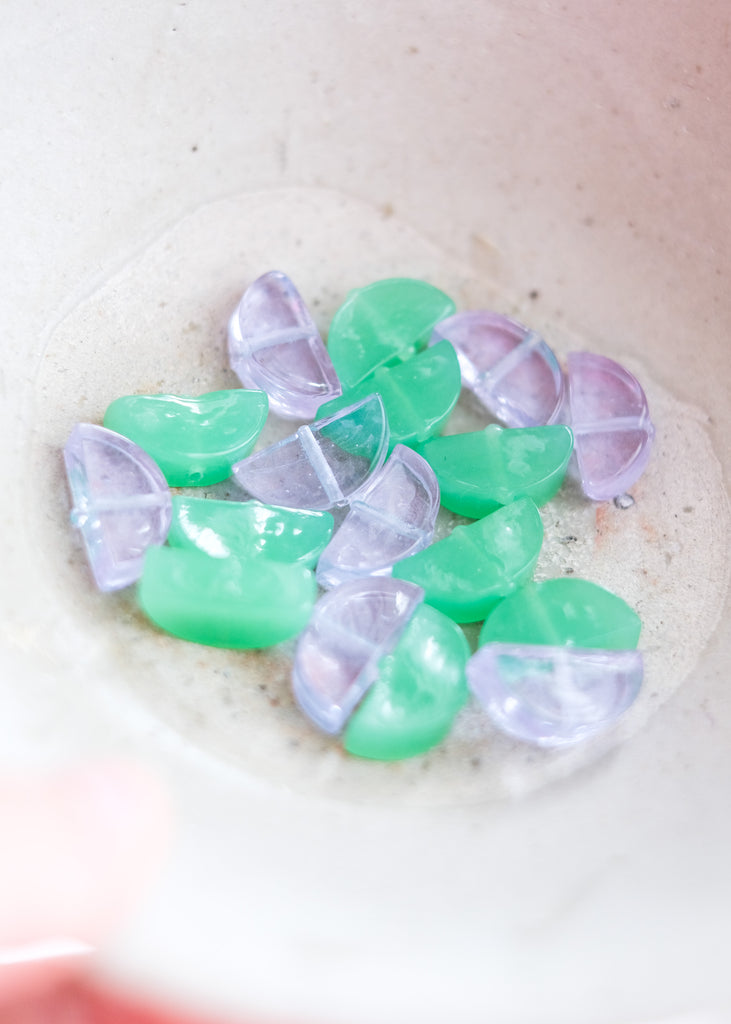 muranoglas kralen lila en muntgroen