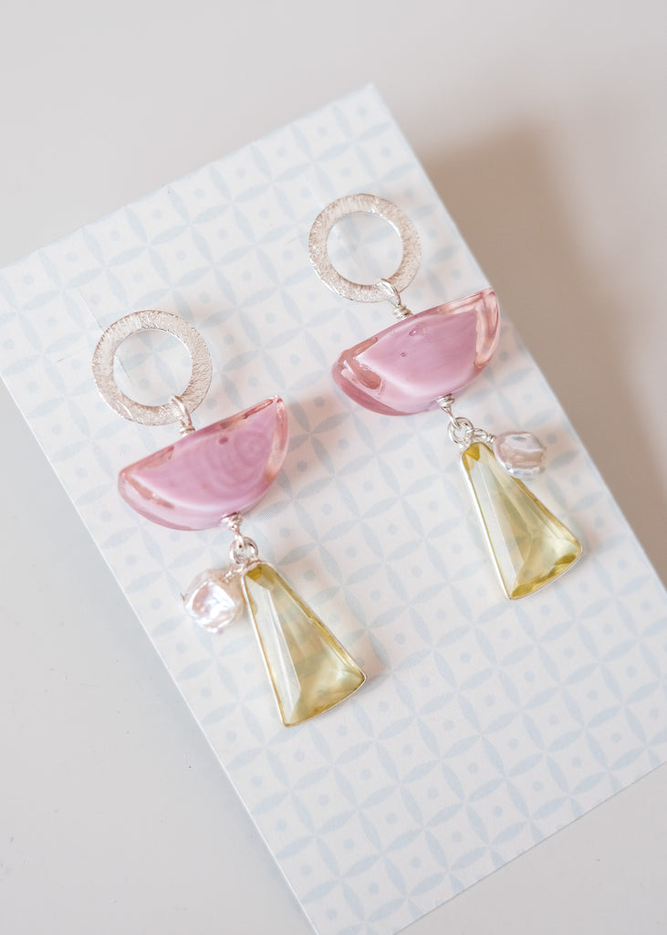 Zilveren oorstekers met Muranoglas en lemon kwarts