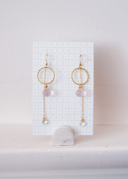 Oorhangers met rozekwarts en lemon kwarts