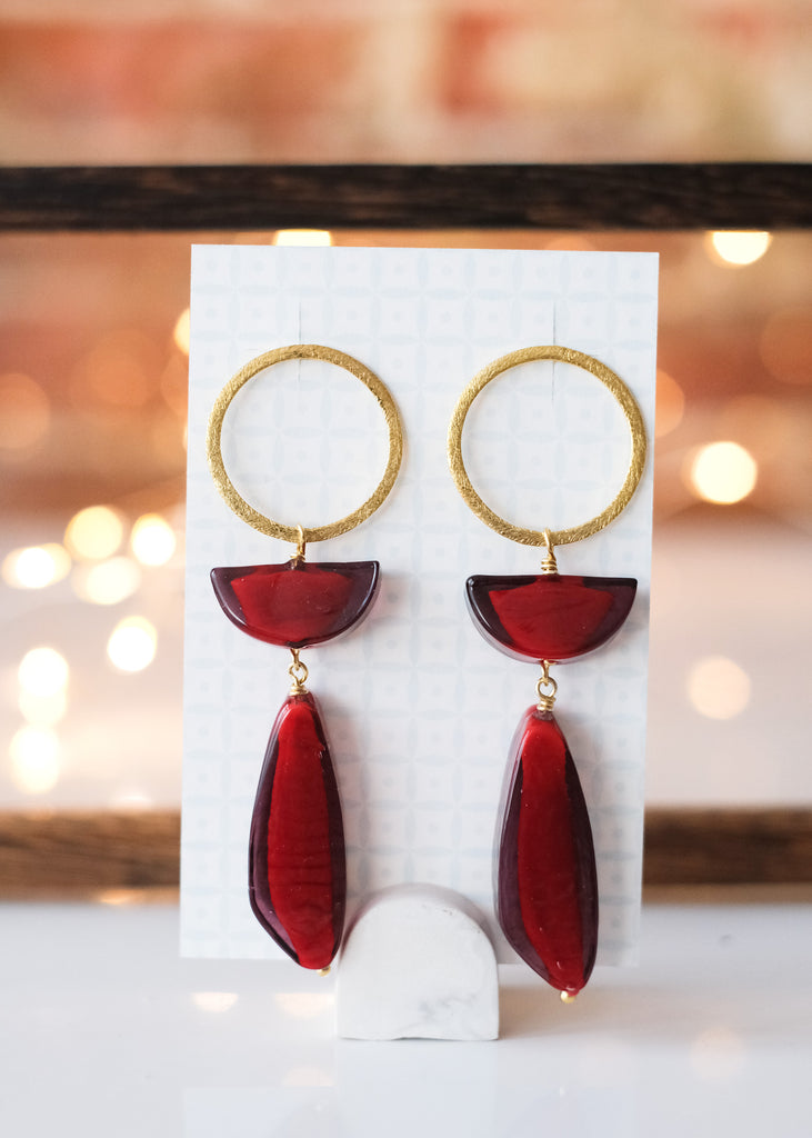statement oorstekers met wijnrood Muranoglas