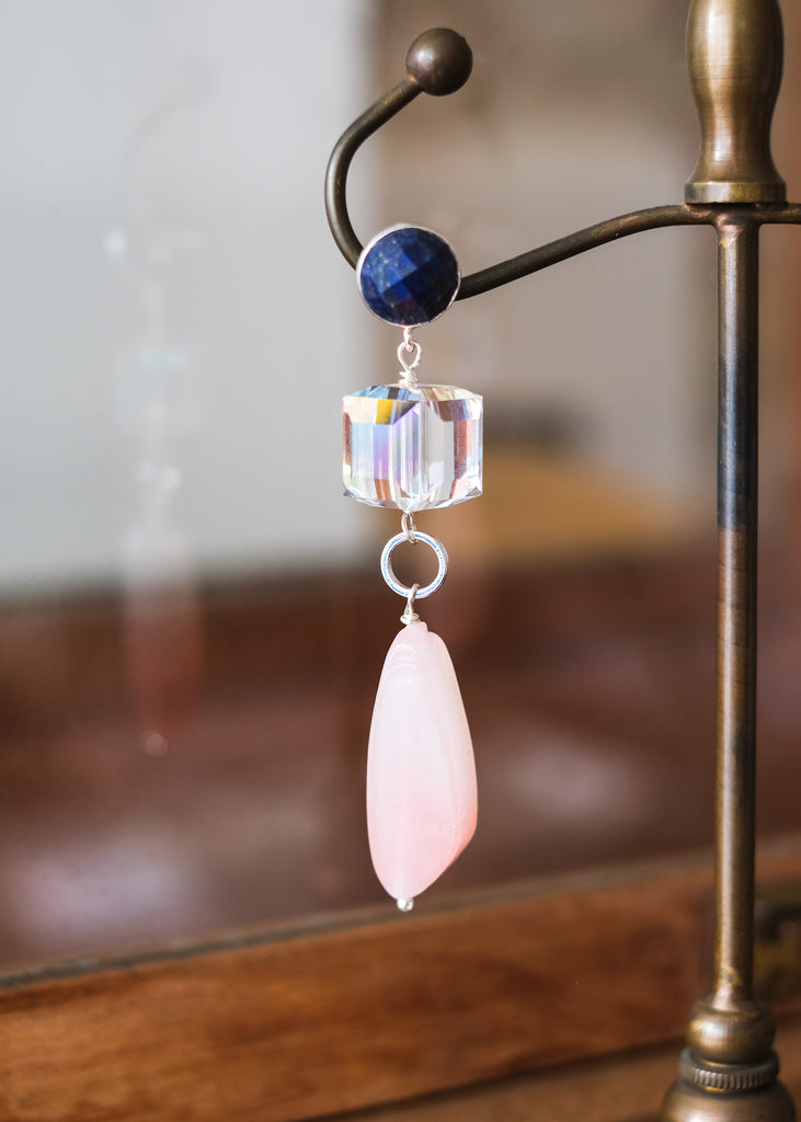 oorstekers met lapis lazuli, vintage swarovski en muranoglas