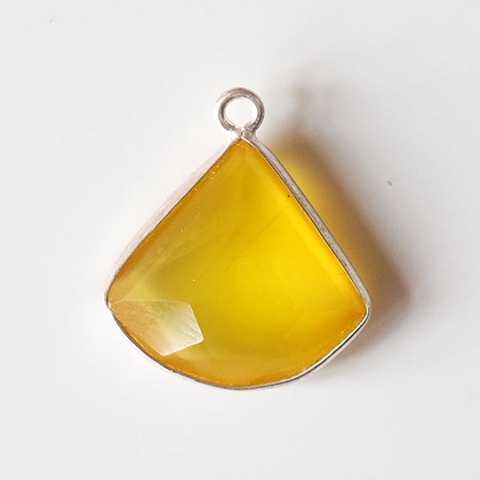 Hanger waaier gele chalcedoon, zilver