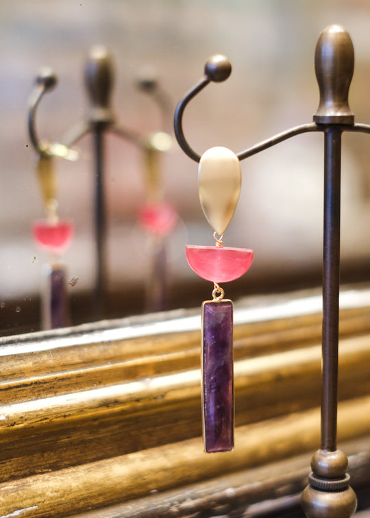 Oorhangers met amethist en Muranoglas