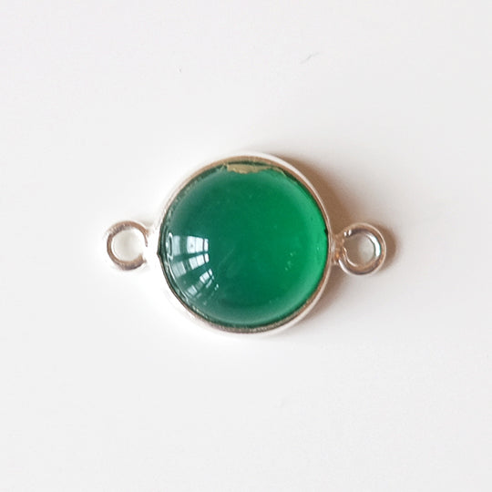 Link cabochon groene onyx, zilver