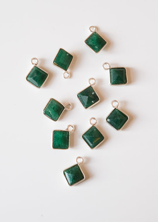 Bedel ruitje groene aventurijn, zilver