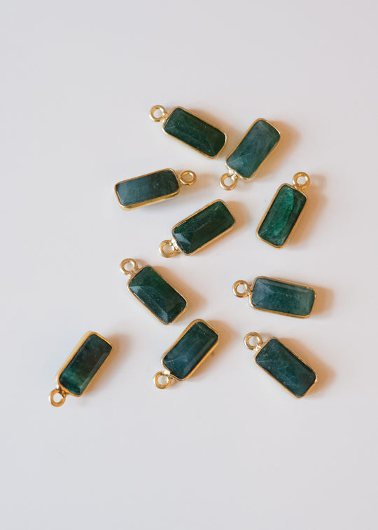 Bedel baguette groene aventurijn, verguld