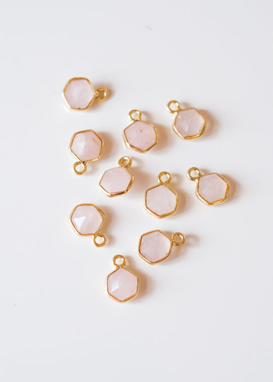 Bedel hexagon rozekwarts, verguld