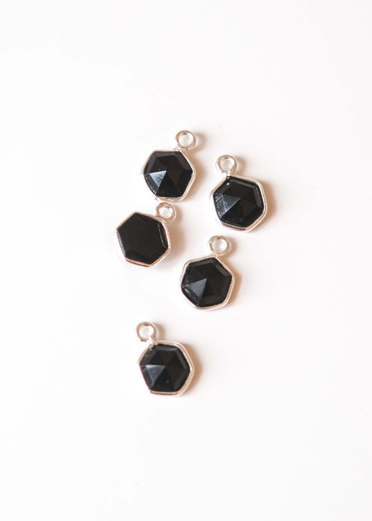 Bedel hexagon zwarte onyx, zilver