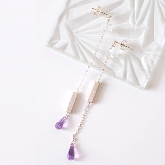 Zilveren oorbellen met prasioliet en amethist