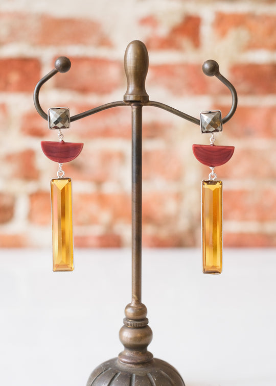 Oorstekers met pyriet, citrine en Muranoglas