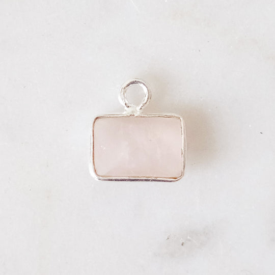 Bedel rechthoek rozenkwarts zilver