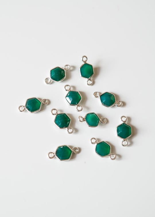 Link hexagon groene onyx, zilver