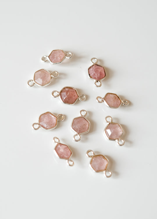 Link hexagon strawberry kwarts, zilver