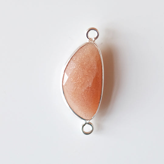 Link halve maan perzik maansteen, zilver