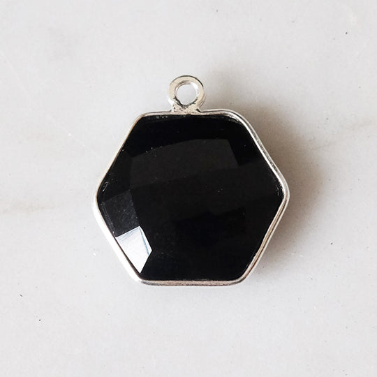 Bedel hexagon onyx zilver