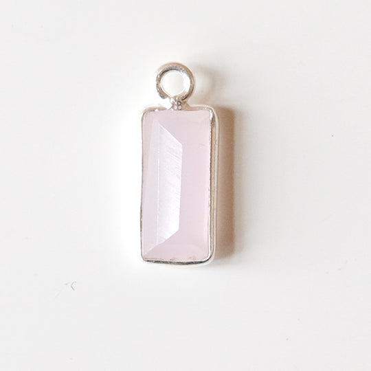 Bedel baguette roze chalcedoon, zilver
