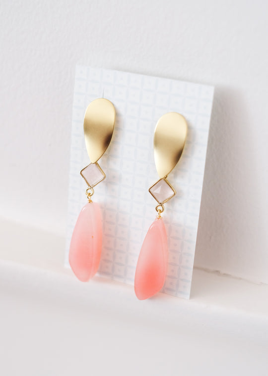 Oorbellen met rozenkwarts en Muranoglas