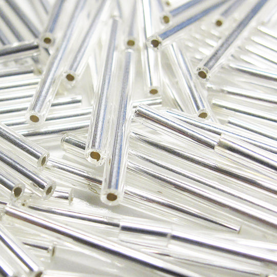 Bugle beads zilver 25 mm